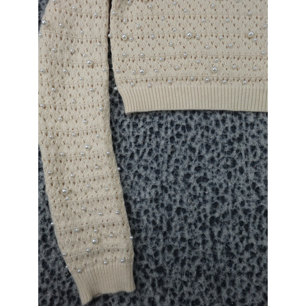 Altar'd‎ State Sweater Womens Medium Cream Pearl Pointelle Cropped Knit - Picture 5 of 11